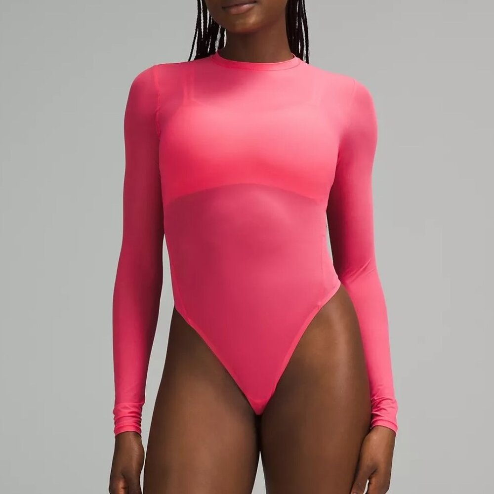 lululemon Wundermost Nulu Mesh Long-Sleeve Crewneck Bodysuit, Glaze Pink Size XS